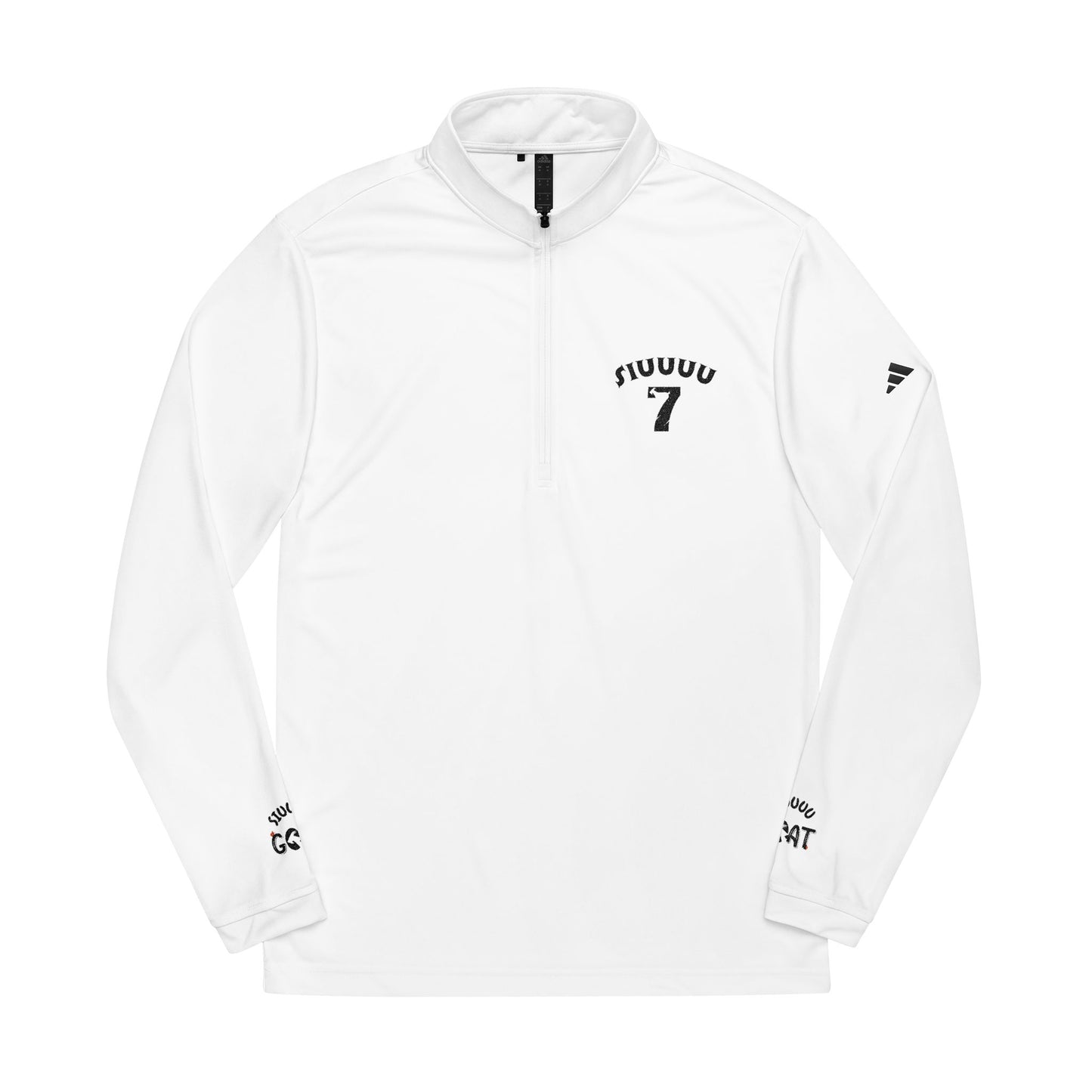 Embroidered Quarter-Zip Pullover — White adidas® Performance Top with '7' Arch Design