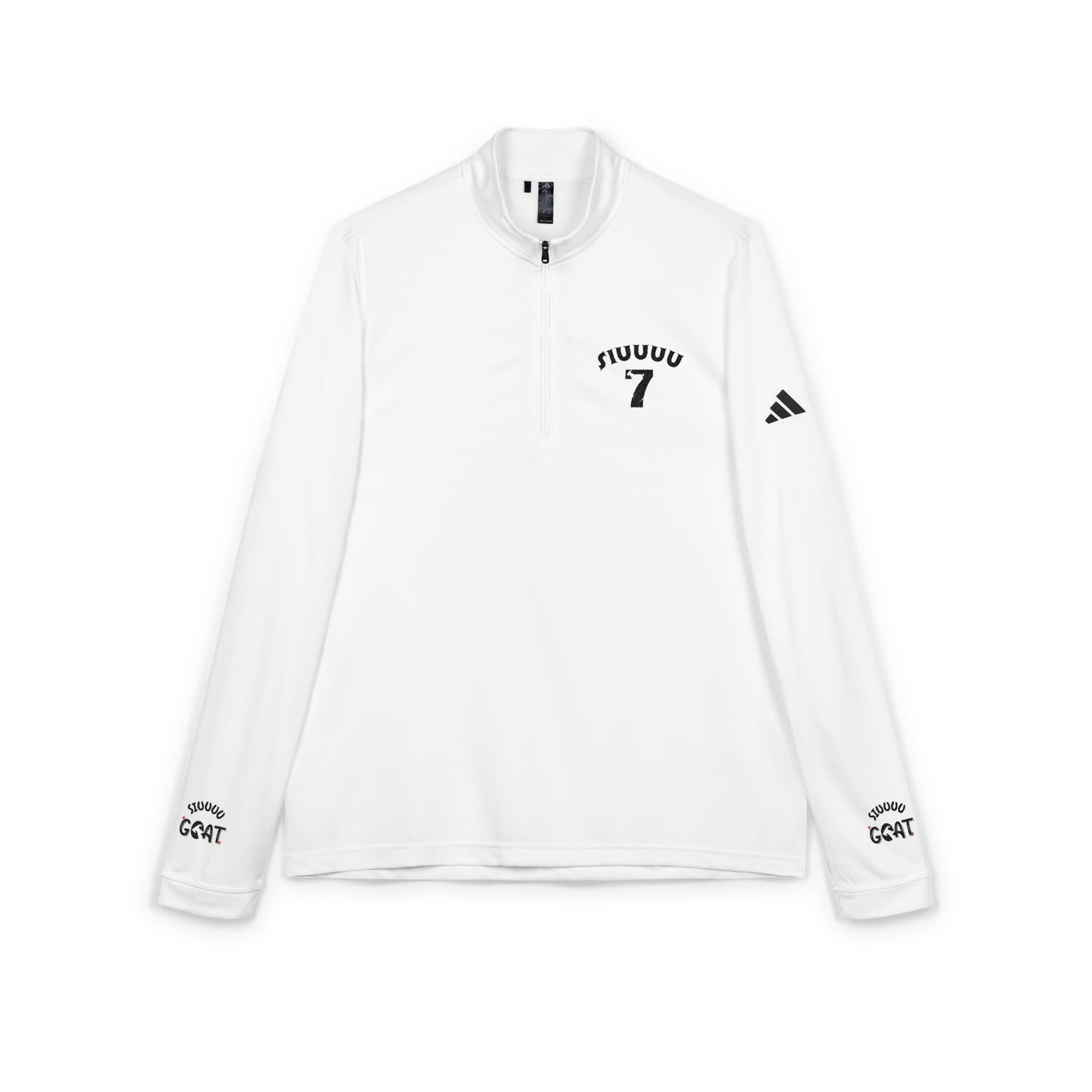 Embroidered Quarter-Zip Pullover — White adidas® Performance Top with '7' Arch Design