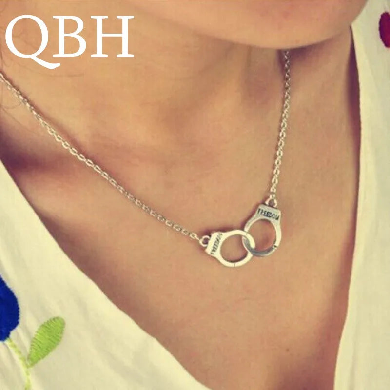 NK2039 Valentine's Day Gift Steampunk Men Women Jewelry Lover FREEDOM Handcuff Chain Pendant Neck Gift Bijoux Collar