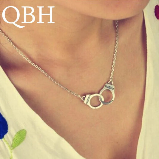 NK2039 Valentine's Day Gift Steampunk Men Women Jewelry Lover FREEDOM Handcuff Chain Pendant Neck Gift Bijoux Collar