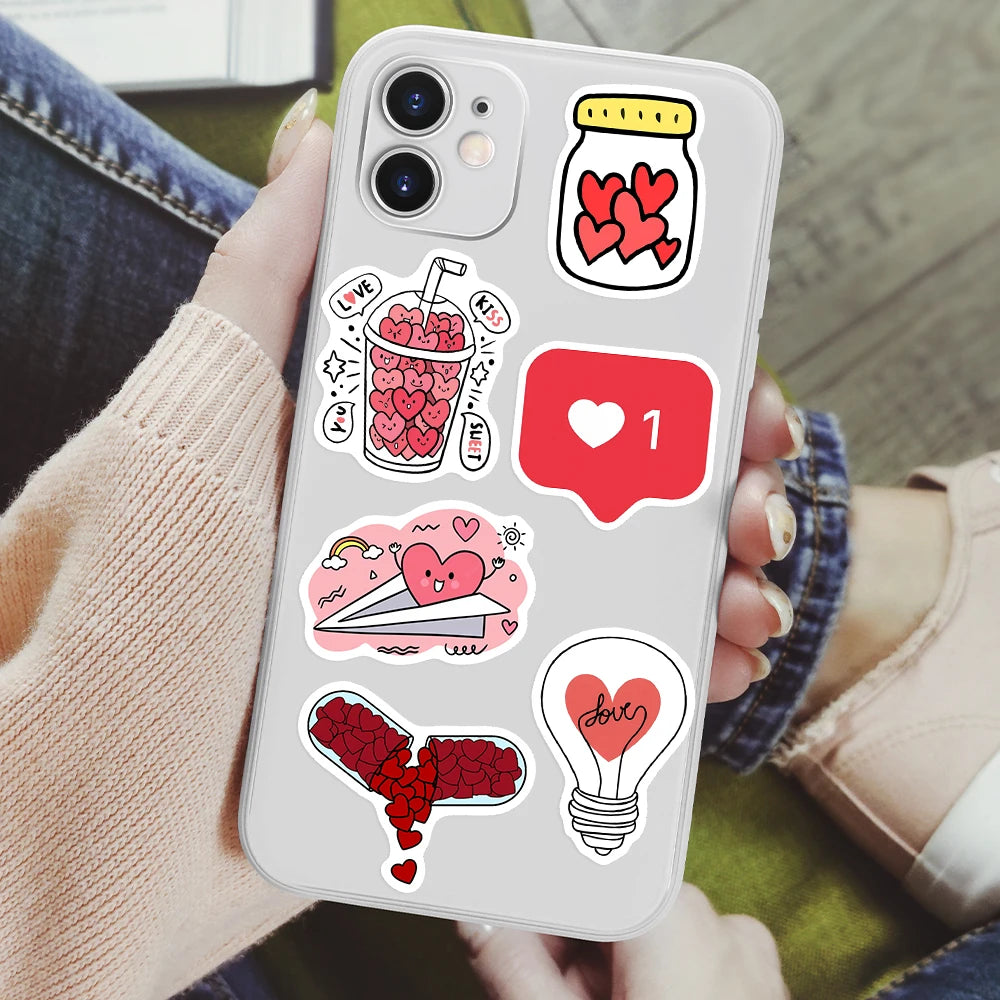 Red Love Heart Valentine's Day Stickers  DIY Gift Decal for Laptop Phone Scrapbook Luggage Decorative Graffiti Waterproof