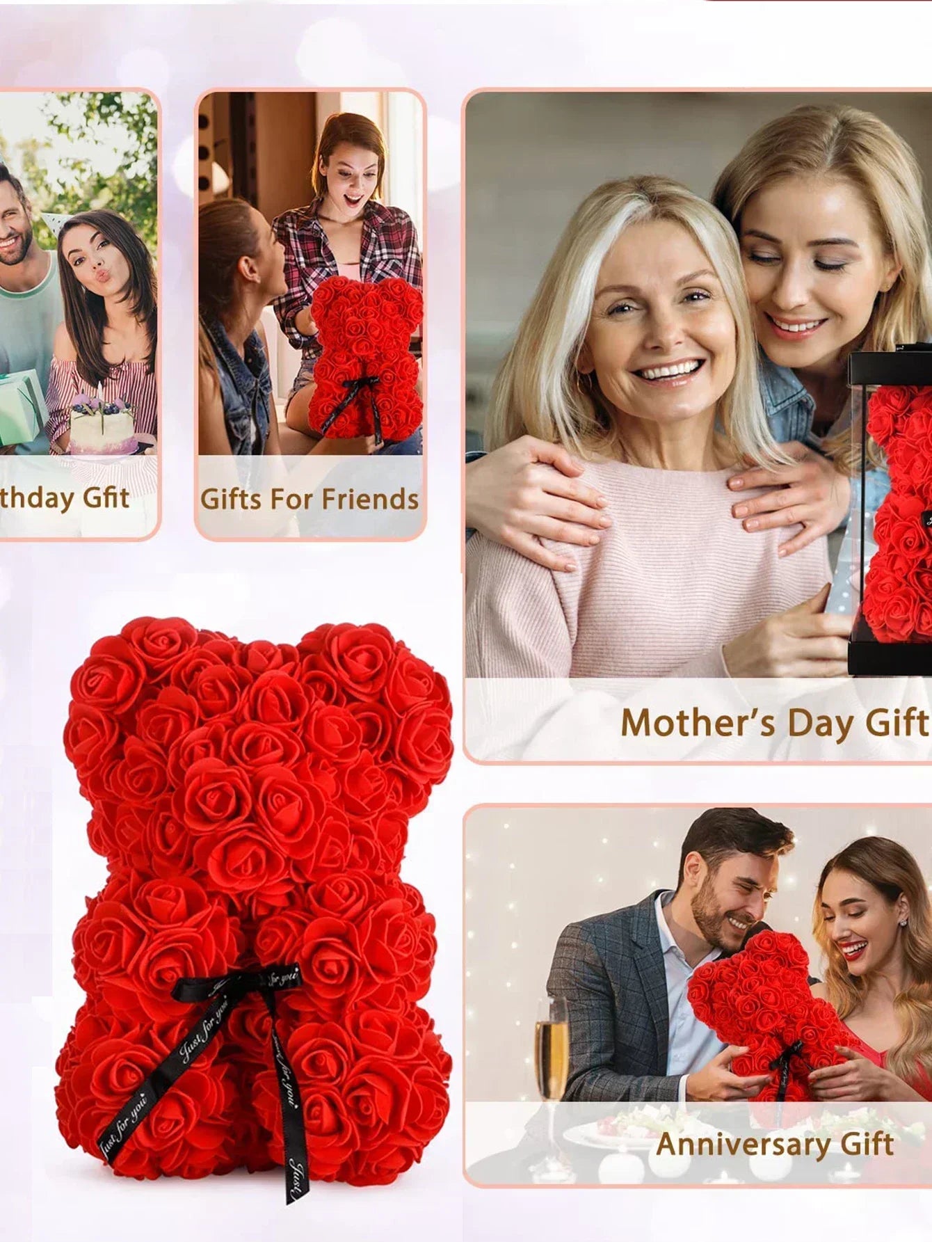 Rose Teddy Bear Artificial Flower Anniversary Valentines Day Birthday Gift Mothers Day Mom Gifts Girlfriend Birthday Gifts Women