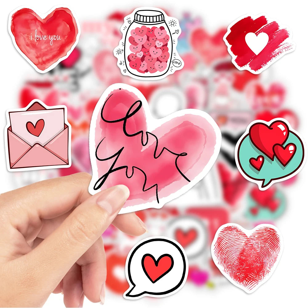 Red Love Heart Valentine's Day Stickers  DIY Gift Decal for Laptop Phone Scrapbook Luggage Decorative Graffiti Waterproof