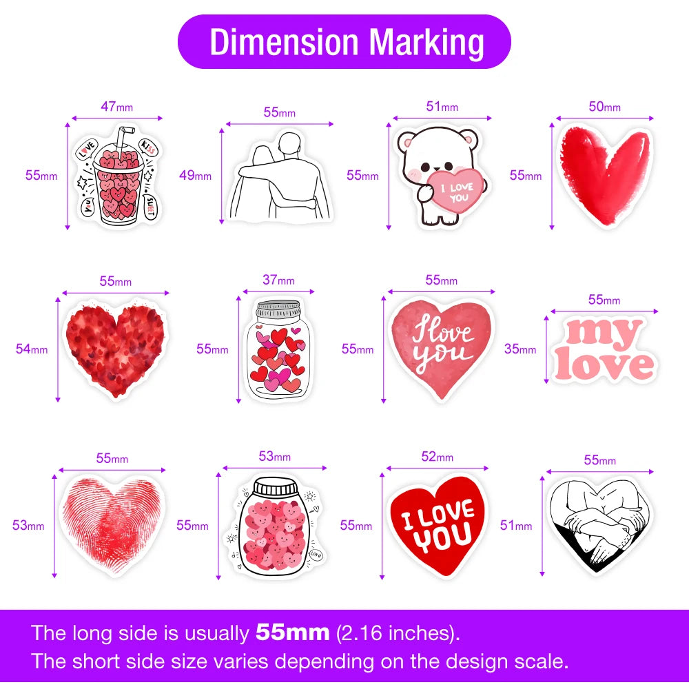 Red Love Heart Valentine's Day Stickers  DIY Gift Decal for Laptop Phone Scrapbook Luggage Decorative Graffiti Waterproof