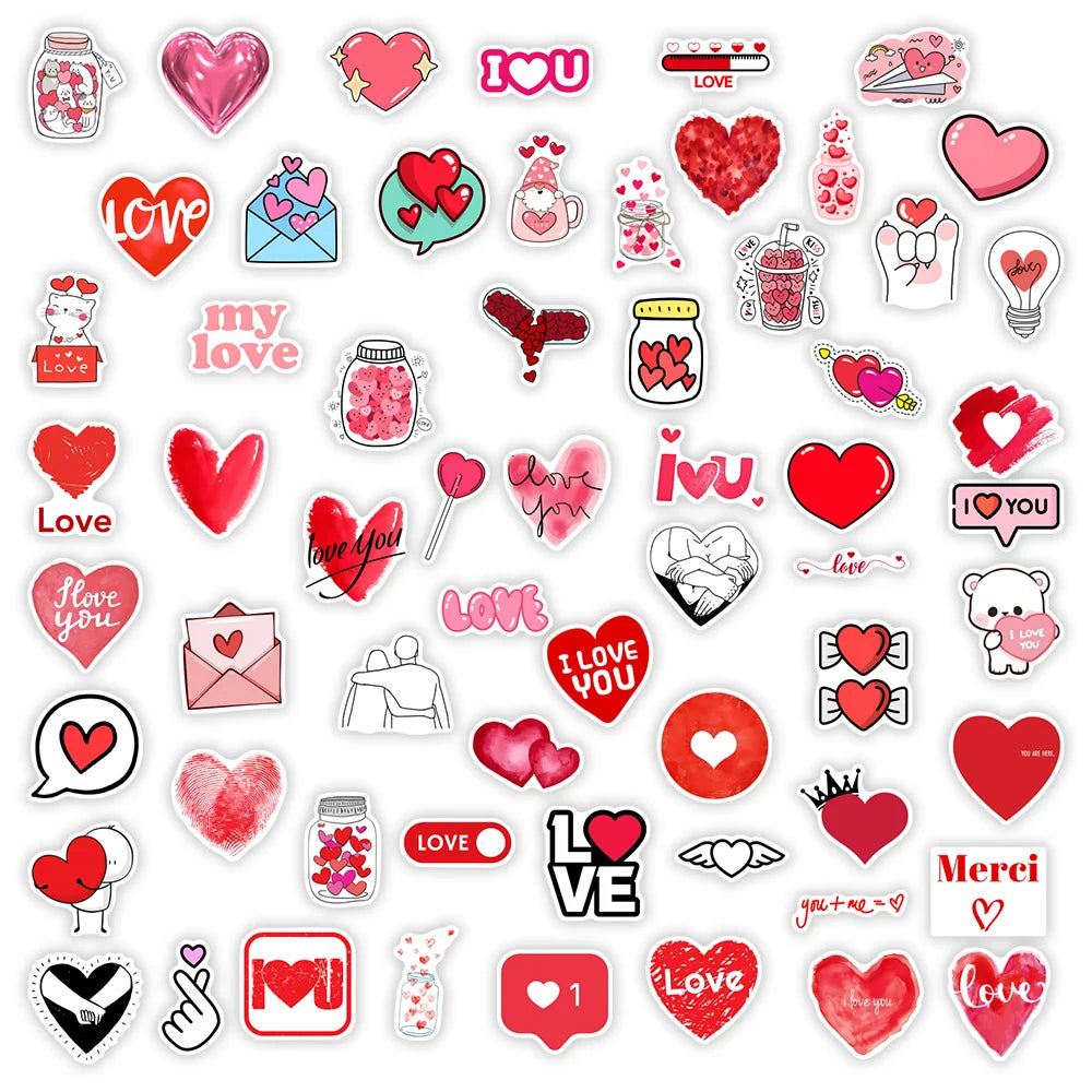 Red Love Heart Valentine's Day Stickers  DIY Gift Decal for Laptop Phone Scrapbook Luggage Decorative Graffiti Waterproof