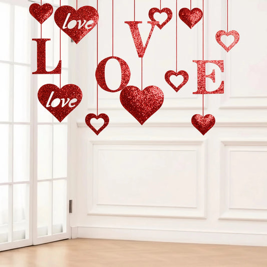 Valentine's Day Heart Decorations Love-Themed Hanging Ornaments for Party and Wedding Decor for Valentine's Day Engagement Celeb