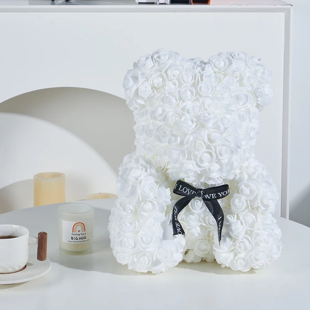 Romantic Valentine's Day Creative Eternal Flower Rose Bear Christmas Gift Rose Bear Hug Bear Wedding Flower Decoration Gift