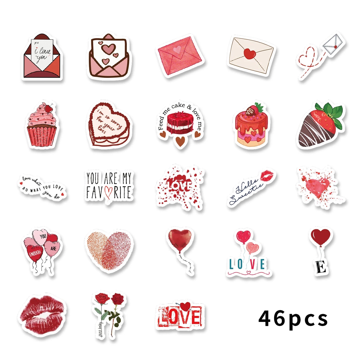 46pcs Valentine's Day Theme Pattern Stickers, Suitable for Valentine Parties, Photo Albums, Notebooks, Phone Cases, Water Bottle