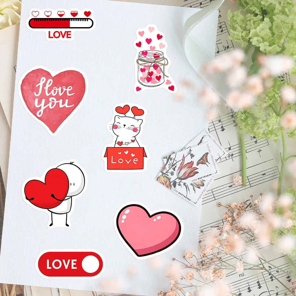 Red Love Heart Valentine's Day Stickers  DIY Gift Decal for Laptop Phone Scrapbook Luggage Decorative Graffiti Waterproof