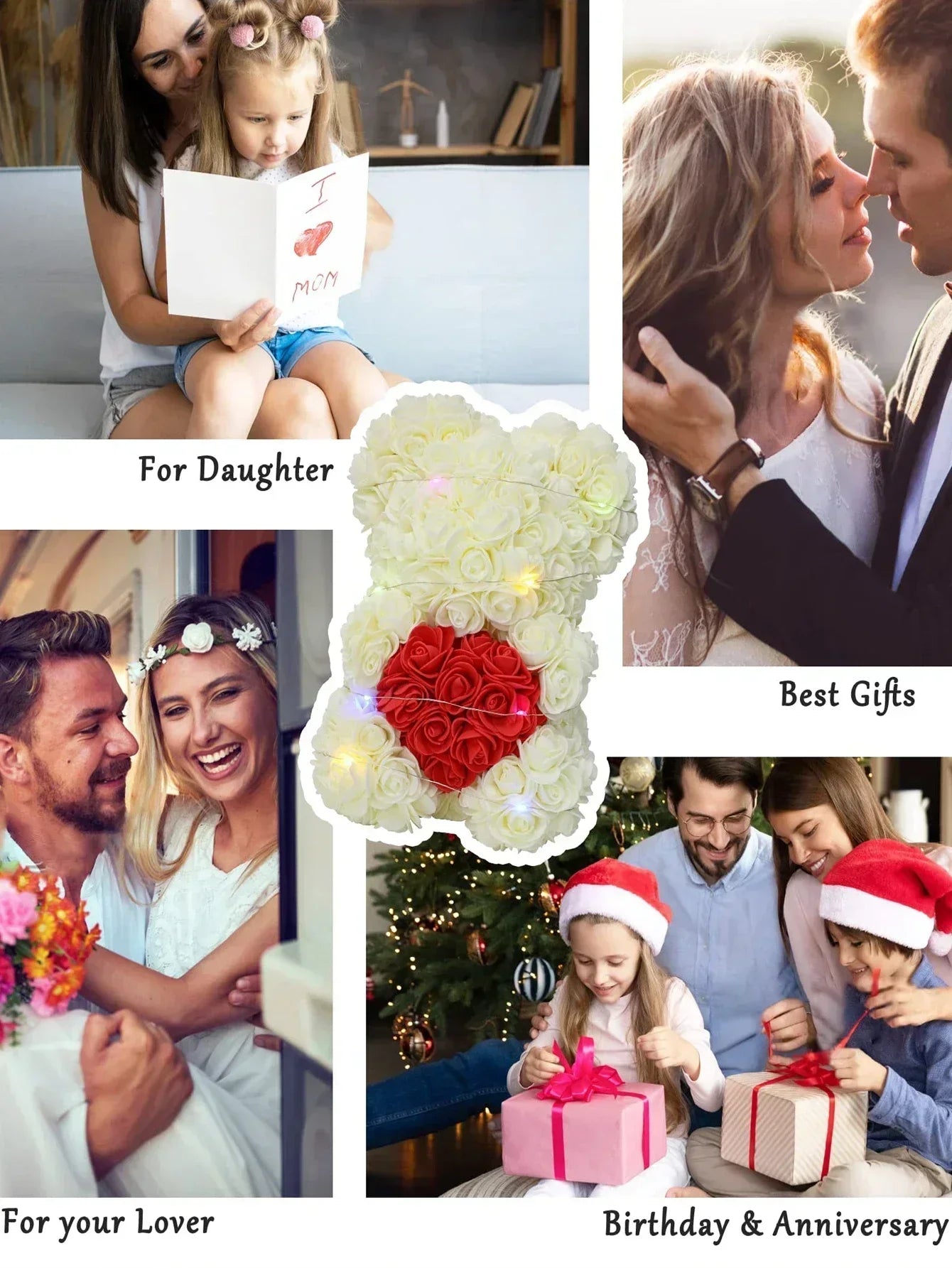 Rose Teddy Bear Artificial Flower Anniversary Valentines Day Birthday Gift Mothers Day Mom Gifts Girlfriend Birthday Gifts Women