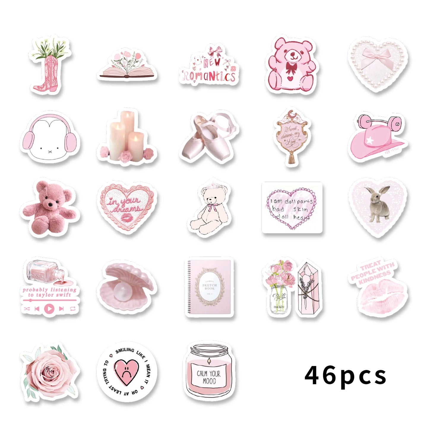 46pcs Valentine's Day Theme Pattern Stickers, Suitable for Valentine Parties, Photo Albums, Notebooks, Phone Cases, Water Bottle