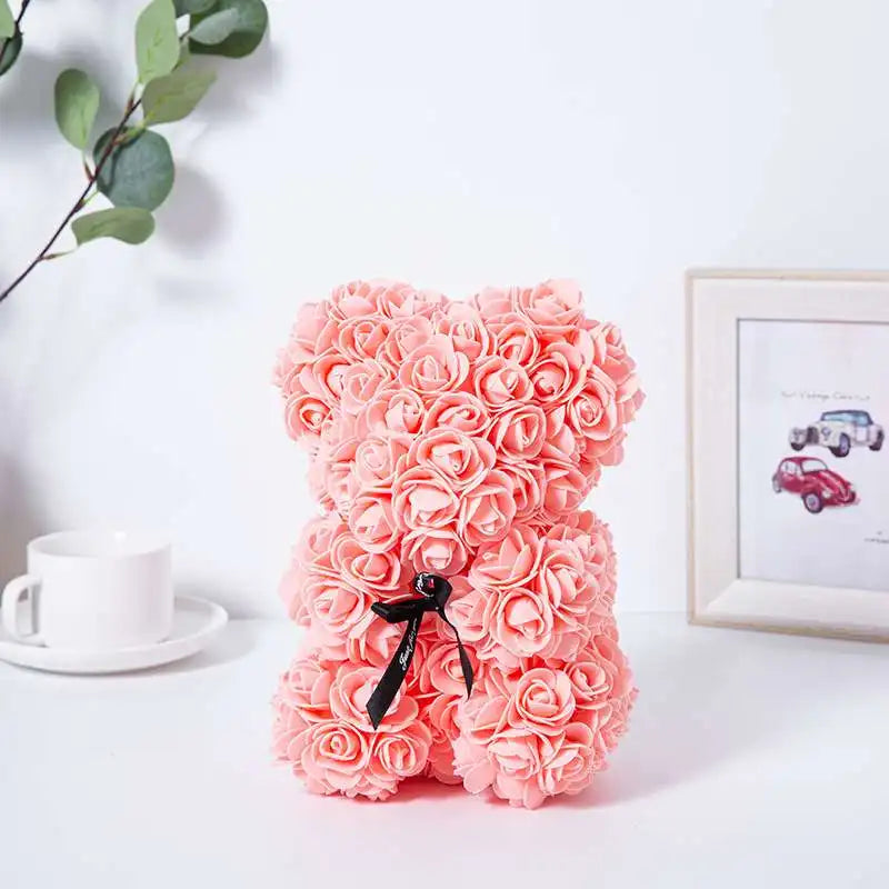 Romantic Valentine's Day Creative Eternal Flower Rose Bear Christmas Gift Rose Bear Hug Bear Wedding Flower Decoration Gift
